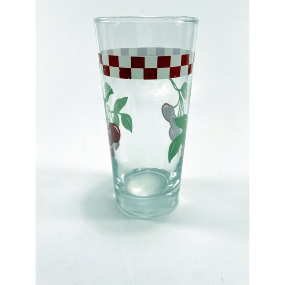 Anchor Hocking Cherries Gingham Check Trim Drinking Glass Tumbler Replacement - Picture 2 of 6